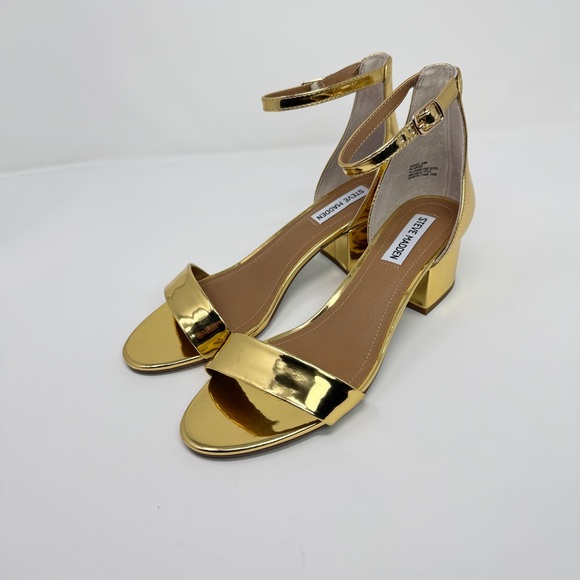 Steve Madden Irenee Metallic Gold 2-Inch Block Heel Ankle-Strap Sandals Size 9.5 - Picture 7 of 15